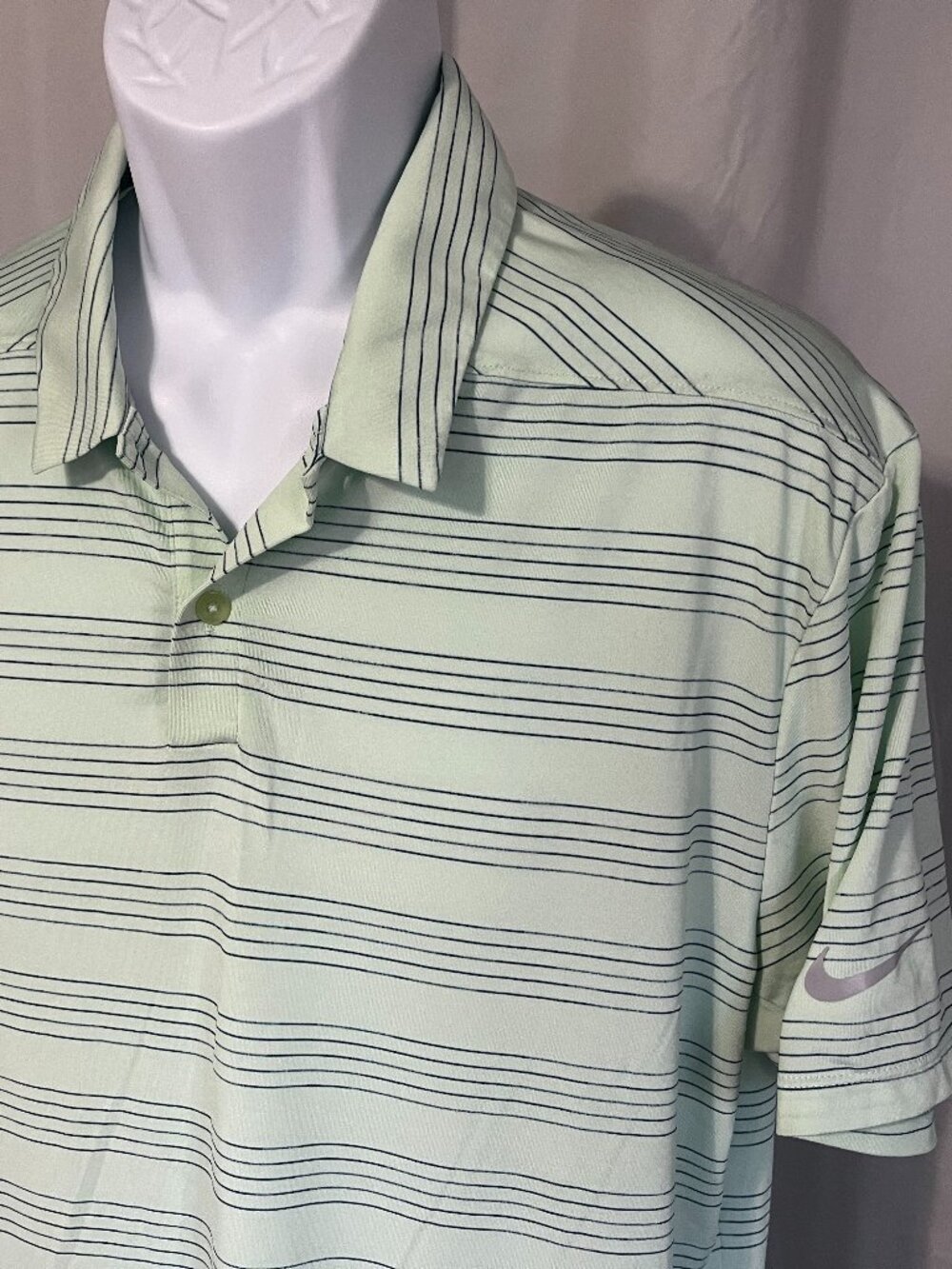 ⛳ Nike Golf Men’s Dri-FIT Green Blue Striped Polo Shirt L EUC 🏌️